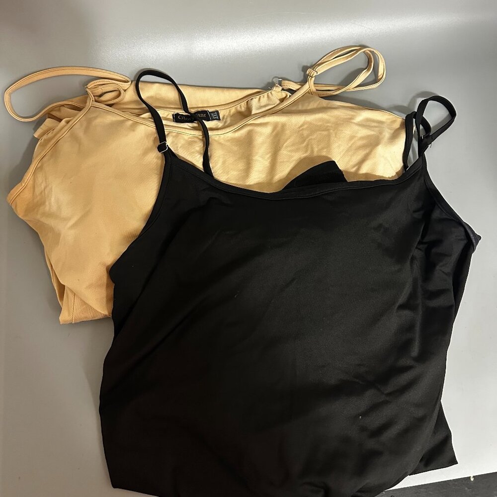Lot of 2 slip dress sz XXL maxi neutral tan and black‎ adjustable minimalist